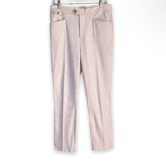 ANTHRO | Essential Slim Pinstripe Pants (White/Red Size 6) - Picture 2 of 8